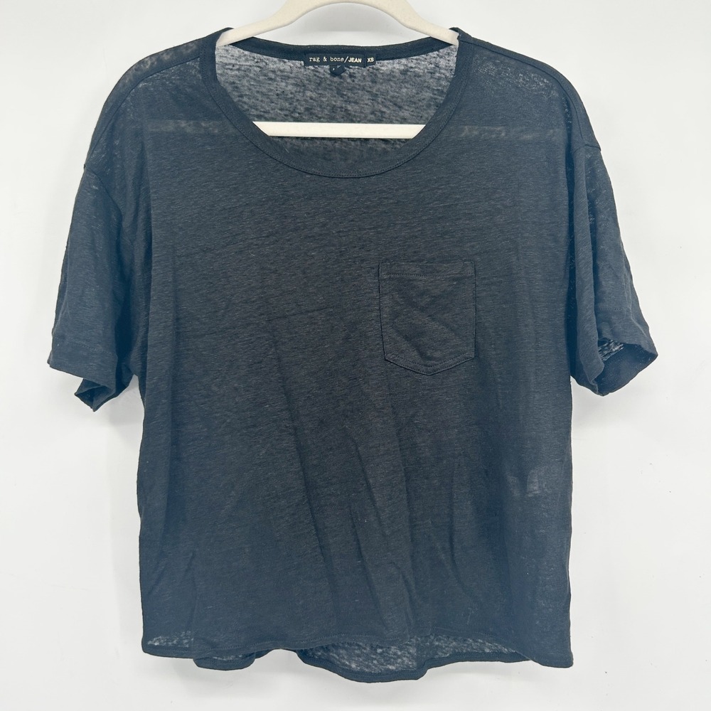 Rag & Bone Womens Black‎ Slub 100% Linen Pocket Tee Shirt Size XS Beachy Lounge